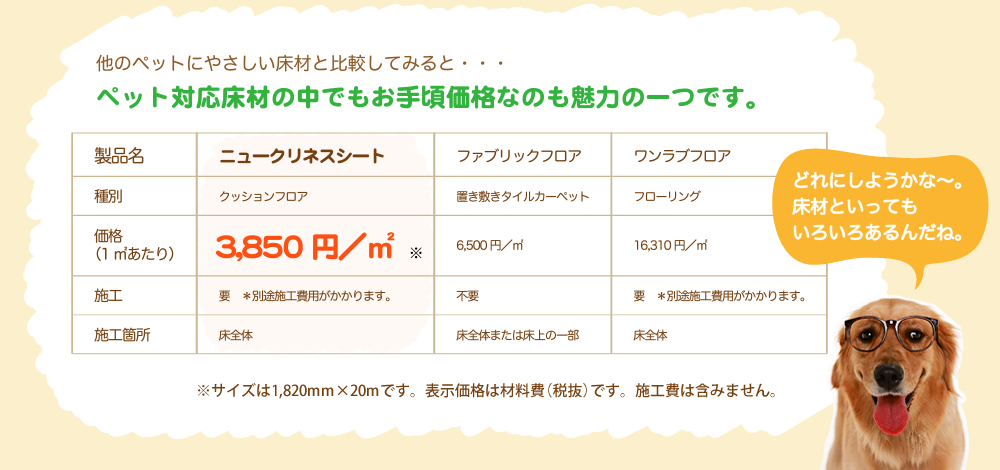 ペット対応床材の中でもお手頃価格なのも魅力の一つです。